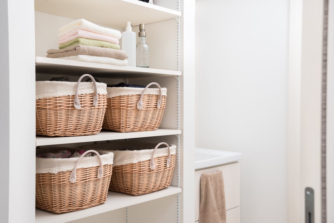 Dressing room storage shelves