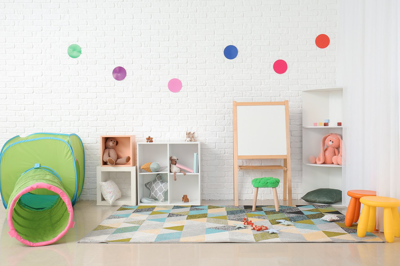 Stylish Interior of Modern Playroom in Kindergarten